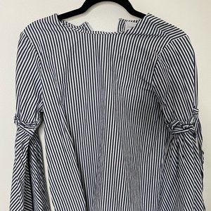 CUPIO Blue Striped Long Sleeve Blouse Bell Sleeve